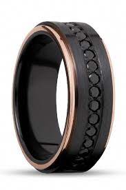 Unique Black Wedding Rings For Men Made With Black Zirconium Rose Gold And Black Diamonds Weddi Black Wedding Rings Cool Wedding Rings Wedding Rings Unique