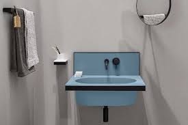 Lavabo Bleu En Ceramique Cielo Avec Dosseret Lavabos Credence Salle De Bain