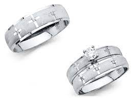 14k Solid White Gold Cross Wedding Band Bridal Solitaire Engagement Ring Set Solitaire Engagement Ring Settings Solitaire Engagement Ring Engagement Rings