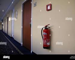 Image of Fire extinguishers in a hotel hallway