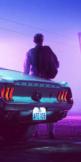 1080x2160 Retrowave Neon Mustang Driver Art Wallpaper Mustang Art Car Iphone Wallpaper Art Cars