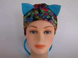 Meow Wow Cat Ears Womens Lined Surgical Scrub Cap Chemo Etsy Scrub Caps Surgical Scrub Cap Nurse Hat