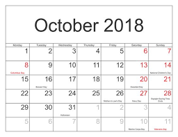 October 2019 Calendar With Holidays Printable With Notes