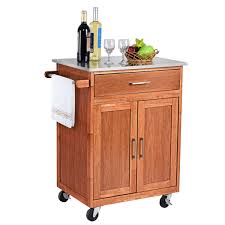 costway wood kitchen trolley cart