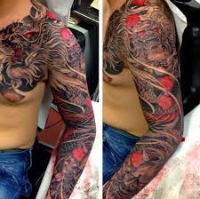 Black And Red Japanese Sleeve Tattoo Top 101 Cherry Blossom Tattoo Ideas 2020 Inspiration Guide Japanese Tattoo Dragon Sleeve Tattoos Full Sleeve Tattoos