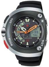 citizen diving computer with water censor so that the hands of the movement never covers the diving information display ascent rate alarm depth exceeding chasy