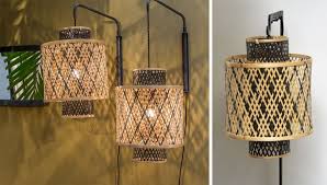 Lampe Tressee Osier Rotin Bambou 3 Bambou Eclairage Mural Rotin