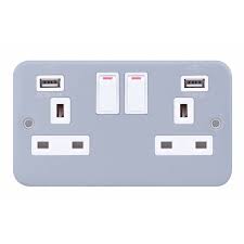 Mini logic 13a 250v a.c. Selectric Metal Clad 2 Gang 13a Switched Socket W Usb Outlet At Ukes