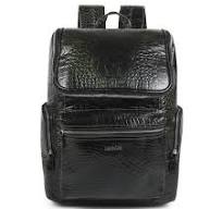 Crocodile Texture Leather Backpack, Dark Green