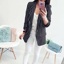 Black And White Striped Blazer Womens Blazer Women Suit New Casual Black White Striped Jackets Coat Top Large Suitjacketblazer Coat Jacket Womens Blazer Coat Blazers For Women Striped Blazer