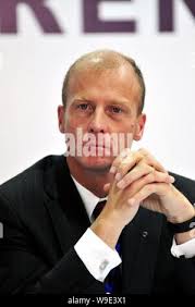 Thomas Enders, Président et CEO d'Airbus, lors d'une conférence de presse  pour l'ouverture de l'usine Airbus Tianjin de Tianjin, Chine, dimanche, 28  Septembre Photo Stock