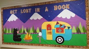 Happy Camper Book Fair Bulletin Board Camping Theme Classroom Camping Classroom Classroom Themes