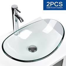 2pcs bathroom clear glass vessel sink