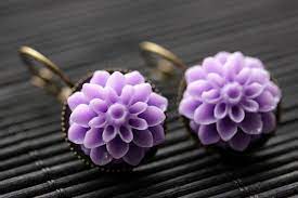 Purple Dahlia Flower Earrings French Hook Earrings Lavender Etsy French Hook Earrings Purple Dahlia Flower Earrings