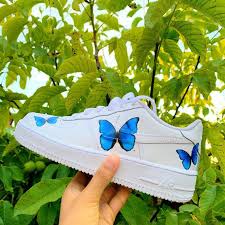 Hand Painted Custom Nike Air Force 1 Low Triple Blue Butterfly Etsy Nike Shoes Air Force Nike Air Shoes Nike Air Force
