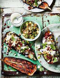 Baharat Spiced Baked Aubergines With Feta Fennel And Spelt Recipe Recipe Recipes Aubergine Recipe Baharat Recipe