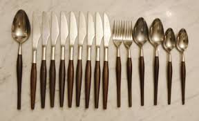 16pc Vintage Japan Stainless Faux Wood Rounded Handle Flatware Lot Modern Flatware Faux Wood Wood Rounds