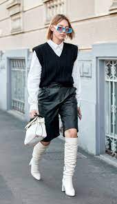 This Random Micro Trend Is Too Big To Ignore Leather Shorts Outfit Winter Shorts Outfits Bermuda Shorts Outfit