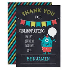 1st Birthday Thank You Gift Ideas Chalkboard Monster 1st Birthday Thank You Card Zazzle Com Birthday Thank You Cards Monster 1st Birthdays Birthday Thank You