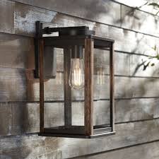That sent me on a mad rush of trying to figure out what new light fixtures i wanted to get to compliment the exterior. John Timberland Modern Farmhouse Outdoor Wall Light Fixture Dark Bronze Wood Grain 14 1 4 Clear Glass Panels Exterior House Porch Walmart Com Walmart Com