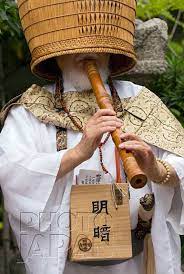 Japan Komuso Monk With Shakuhachi Flute And Basket Hat Japanese Monk Japan Historical Japan