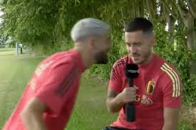 Yannick ferreira carrasco (portuguese pronunciation: Yannick Carrasco Interrupts Eden Hazard S Interview At Belgium Camp To Flaunt La Liga Title Video Mobsports