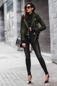 Army Green Seude Casual Work Outfits Fall Trends Outfits Leather Jacket Outfits