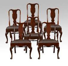 This classic side chair is crafted from cherry veneers, alder solids and select hardwoods, with the whole frame. Antique Queen Anne Style High Back Dining Chairs Set Of 6 For Sale At Pamono