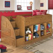 Cool Kids Loft Beds For Boys And Girls Rooms Picturesque Wooden Frame Cool Kids Loft Bed With Plaid Bookcase Underneath Kids Bedroom Space Kid Beds Loft Bed
