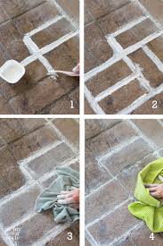 Common places for a brick allow your brick floor at least 24 hours to dry before grouting. How I Whitewashed A Brick Floor For 14 White Wash Brick Brick Tile Floor Brick Flooring