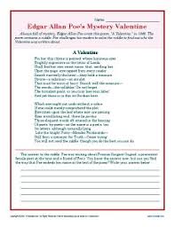 Valentine S Day Worksheet Poe A Valentine High School Valentines High School Valentine Lessons Halloween Lesson
