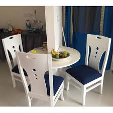 Crafted of hardwood solids, engineered wood, and veneers, the table features turned legs. Ramus Round 3 Seater White Rubber Wood Dining Table Set For Home Rs 35000 Set Id 22600719830
