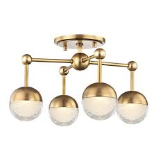 Mid Century Modern Semi Flush Ceiling Light Led 4 Lt Brass By Hudson Valley 1223f Agb Destination Lighting