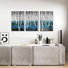 3 Piece Birch Tree Wall Art Amazon Com 3hdeko Large Birch Tree Wall Art Blue Abstract Forest Picture Teal Gray Aspen Oil Painting Mo Turquoise Wall Decor Wall Art Wallpaper Tree Canvas