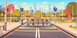 Group Of School Children Crossing Road By Prostockstudio Group Of School Children Crossing Road On Crosswalk With City Cartoon City Illustration Traffic Light