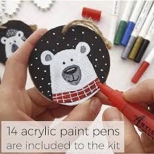 Wood Slices Kit 24 Natural Wooden Discs 14 Acrylic Marker Pens Black Paint Craft Kit Supplies Wood Christmas Ornaments Christmas Ornament Crafts Painted Christmas Ornaments