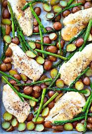 One Pan Roast Chicken Asparagus And Potatoes Asparagus Recipes Roasted Chicken Dinner One Pan Dinner Recipes
