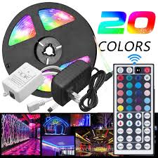 Vlight 5m Rgb 5050 Waterproof Led Strip Light Smd With 44 Key Remote And 12v Us Power Full Kit Walmart Com In 2020 Led Strip Lighting Strip Lighting Waterproof Led
