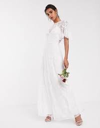 Asos Edition Embroidered Beaded Flutter Sleeve Wedding Dress Asos In 2020 Asos Wedding Dress High Street Wedding Dresses Embellished Wedding Dress