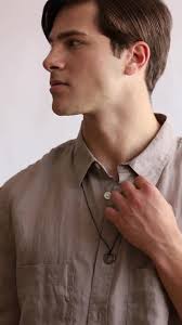 Simple Men Necklace Circle Pendant Sterling Silver Oxidized