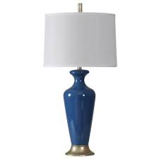 Stylecraft 36 In Navy Table Lamp With White Hardback Fabric Shade Table Lamp Fabric Shades Decor