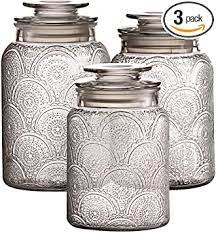This canister set includes five popular sizes for the clear glass allows for instant identification of the contents. Amazon Com Style Setter Canister Set 3 Piece Jars In 1 1 3 1 6 Liters Retro Design W Airtight Glass Lids For Cookies Candy Coffee Flour Sugar Rice Pasta 13 25 X 4 6 X 8