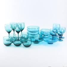 This is one of my best sellers for summer. Lot Art Vintage Teal Blue Glassware Bowls And Candle Holder