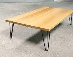 table basse bois massif et pied epingle acier vernis sur etsy coffee table oak coffee table solid oak coffee table