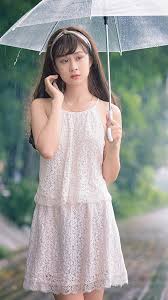 Download the background for free. Cute Asian Girl Posing In Rain 4k Ultra Hd Mobile Wallpaper