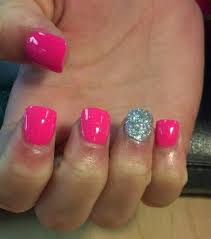 With nail polish, the idea is to wear gloves rather than soaking the hands in water for long periods (i.e., extended baths). Neon Pink With Bling Painted Acrylic Nails Pretty Toe Nails Painted Acrylic Nails Nails