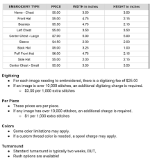 Embroidery Pricing Convicted Printing