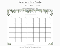 botanical printable calendar greenery desk calendar blank etsy