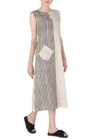 Black And White Strips Frock Silkwaves Feauturing A Half Black White Strip And Half Grey Handmade Cotton Dress Kurta Neck Design Kurti Designs Cotton Kurti Designs