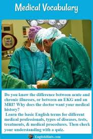 Then, discuss the symptoms for each and remedies and treatments for curing the problem. Basic Medical Vocabulary